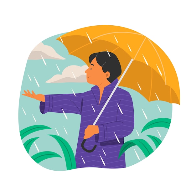 Free Vector flat monsoon season illustration with person with umbrella in the rain