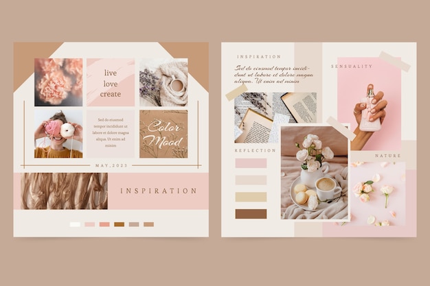 Flat mood board template design