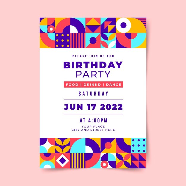 Flat mosaic birthday invitation template