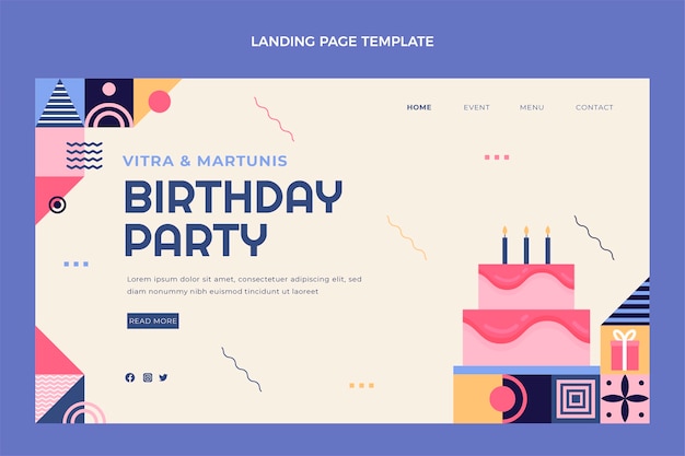 Flat mosaic birthday landing page template