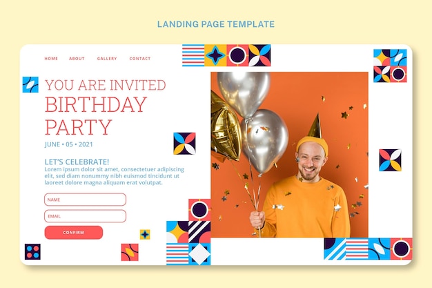 Flat mosaic birthday landing page