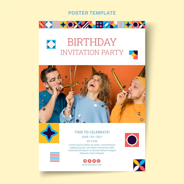 Flat mosaic birthday poster