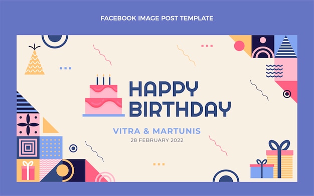 Flat mosaic birthday social media post template