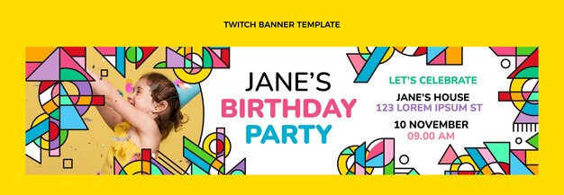 Flat mosaic birthday twitch banner