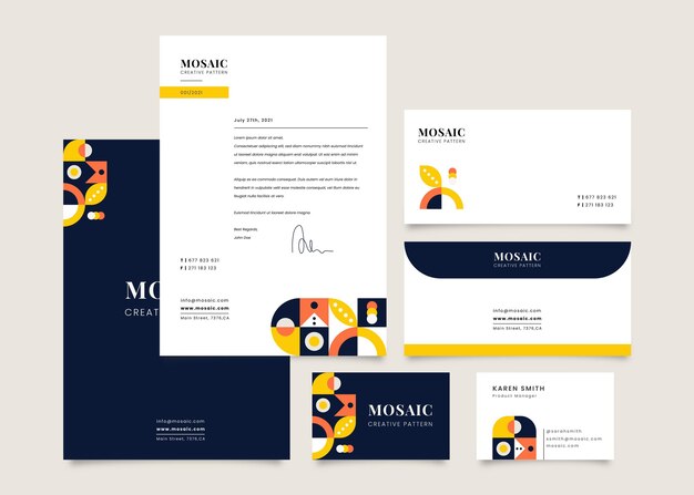 Flat mosaic brand stationery collection