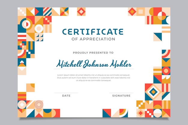 Free Vector flat mosaic certificate of appreciation template