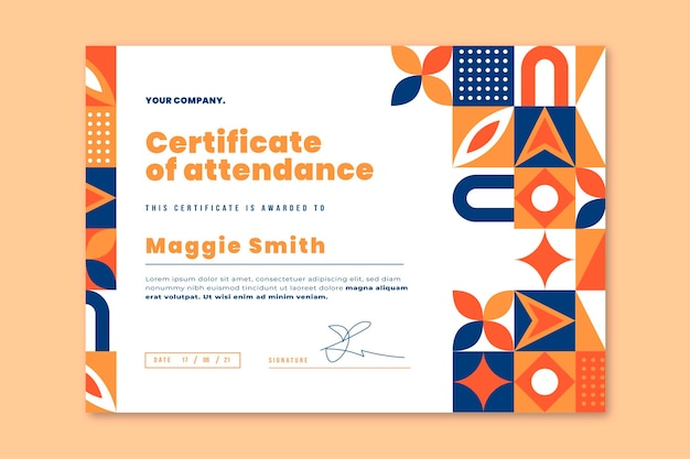 Flat mosaic certificate template