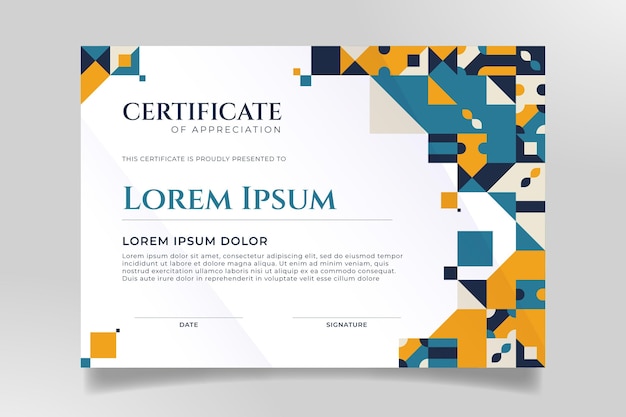 Flat mosaic certificate template