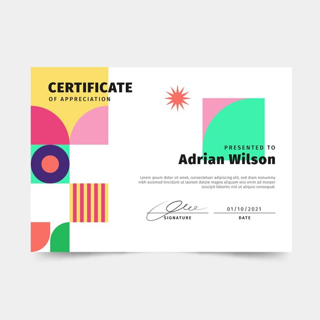 Flat mosaic certificate template