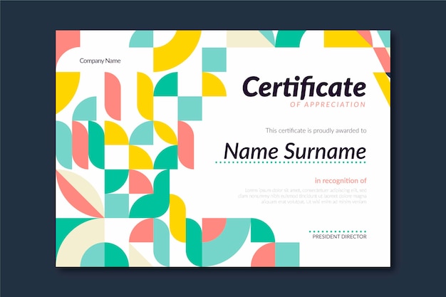 Free Vector flat mosaic certificate template