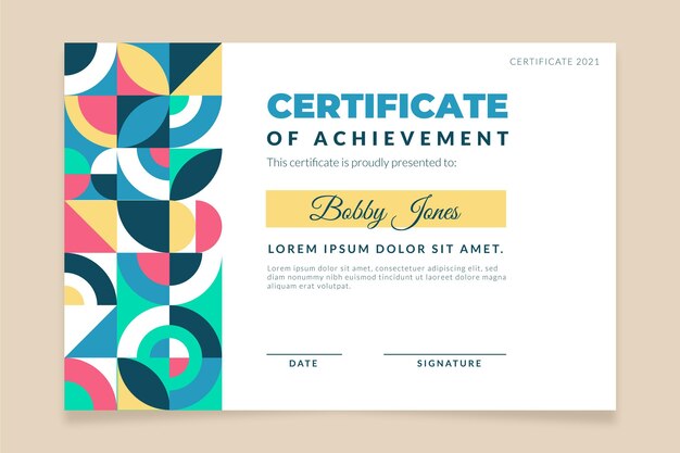 Flat mosaic certificate template