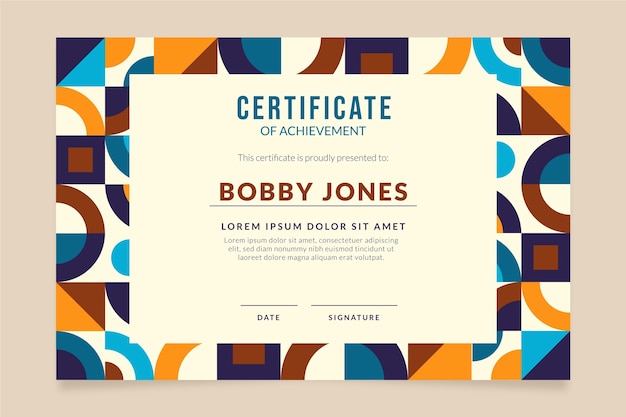 Flat mosaic certificate template