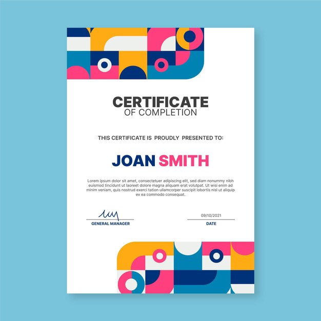 Flat mosaic certificate template