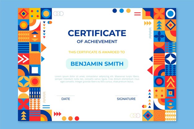 Flat mosaic certificate template