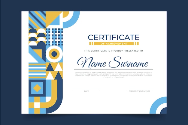 Flat mosaic certificate template