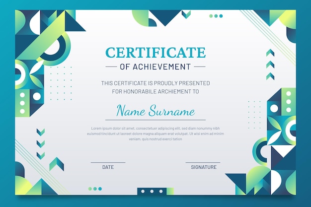 Flat mosaic certificate template