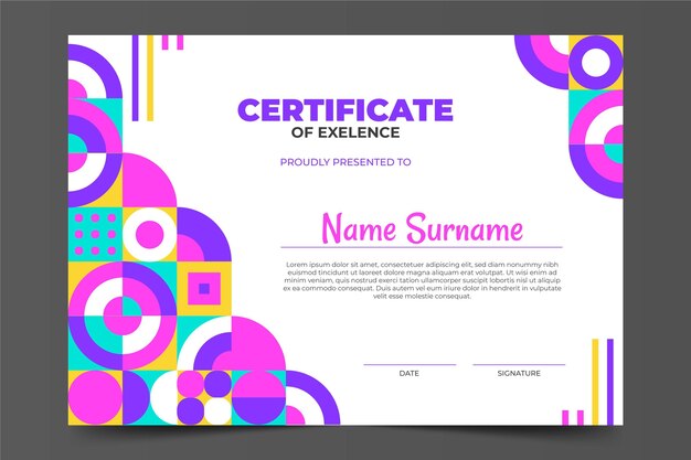 Flat mosaic certificate template