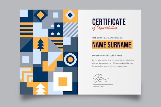 Flat mosaic certificate template