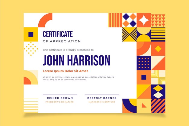 Flat mosaic certificate template