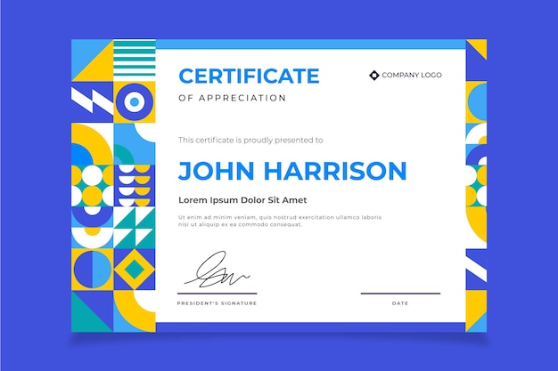 Flat mosaic certificate template