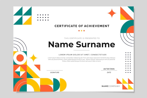 Flat mosaic certificate template