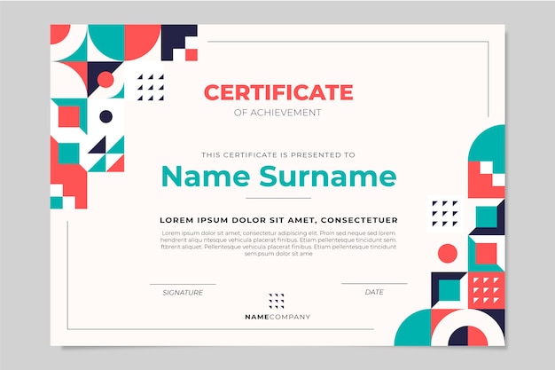 Flat mosaic certificate template