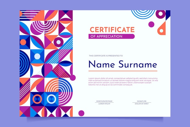 Free Vector flat mosaic certificate template