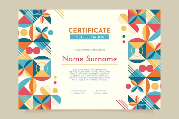 Free Vector flat mosaic certificate template