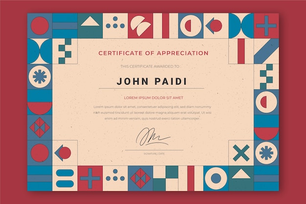 Flat mosaic certificate template