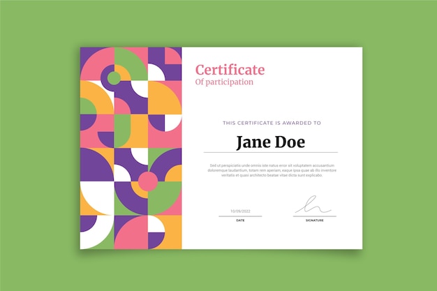 Flat mosaic certificate template