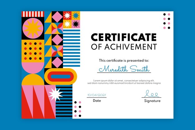 Flat mosaic certificate template