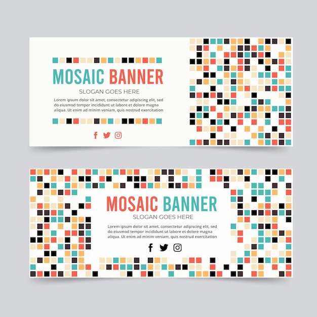 Flat mosaic horizontal banners set