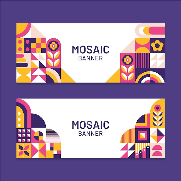 Flat mosaic horizontal banners set