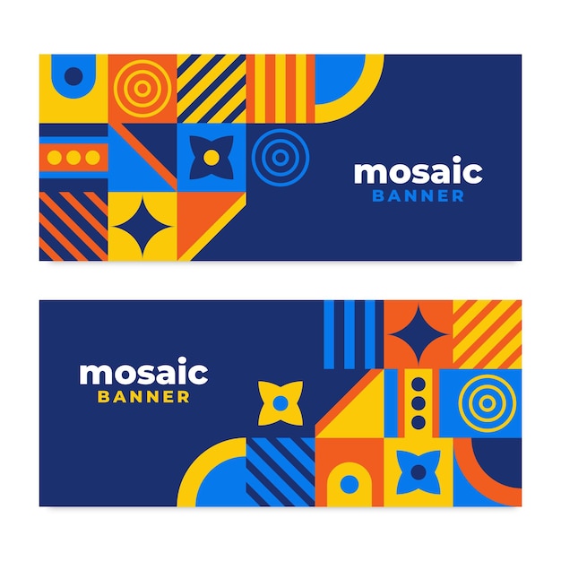 Flat mosaic horizontal banners set