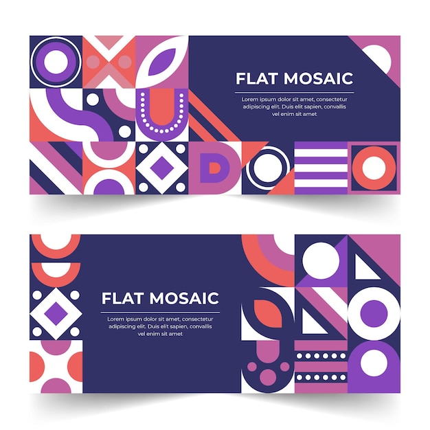 Flat mosaic horizontal banners set