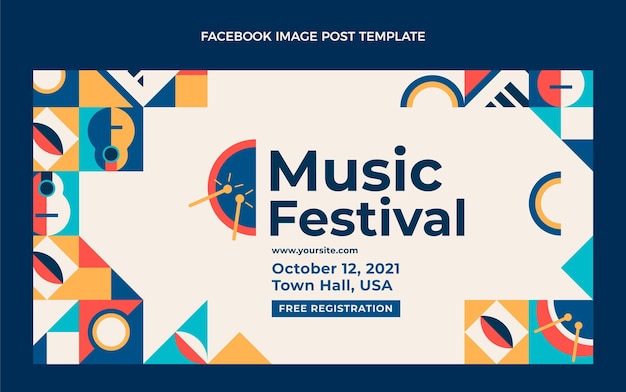 Free Vector flat mosaic music festival facebook post