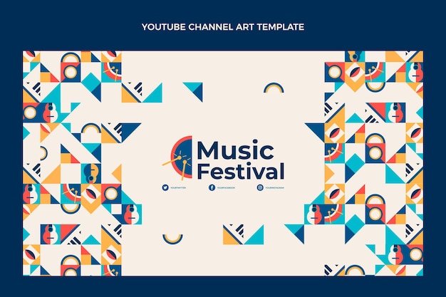 Free Vector flat mosaic music festival youtube channel art