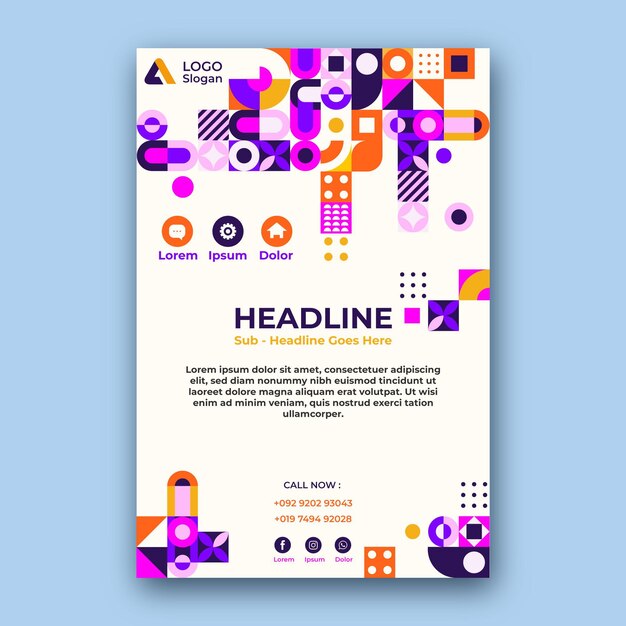 Flat mosaic vertical flyer template