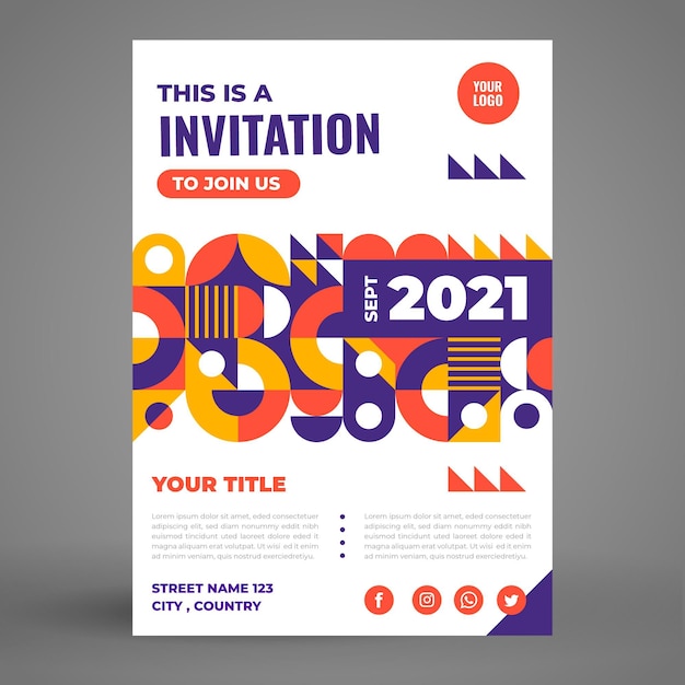 Flat mosaic vertical invitation template