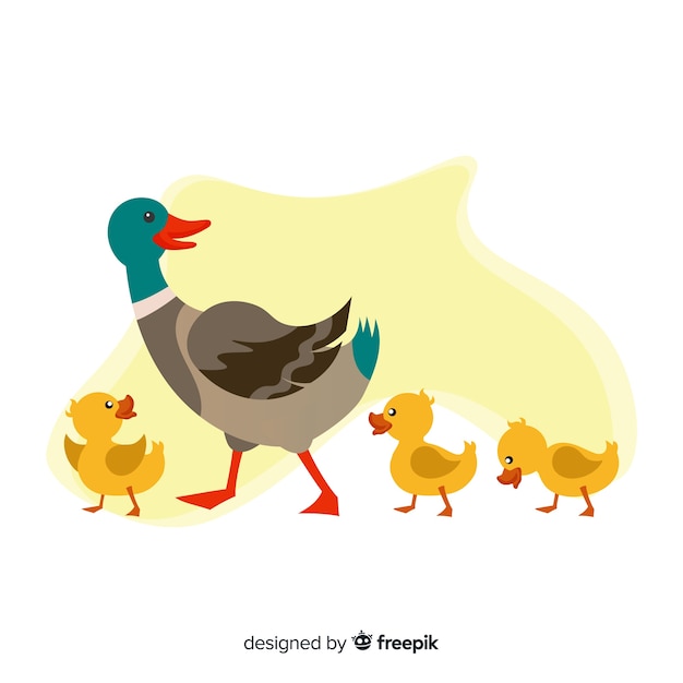 Flat mother duck and ducklings