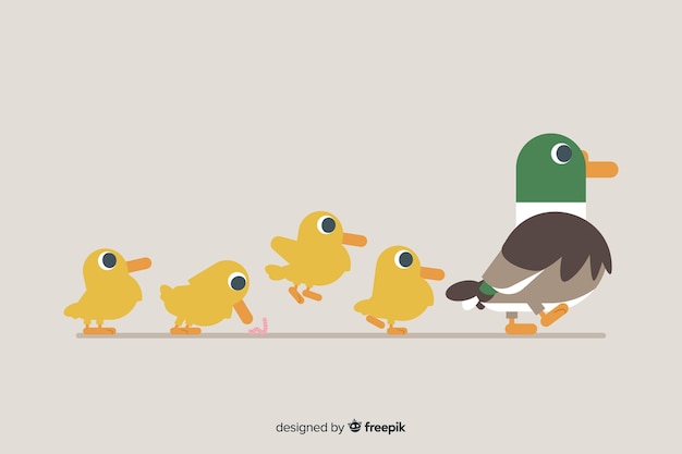 Free vector flat mother duck and ducklings