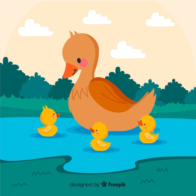 Flat mother duck in water