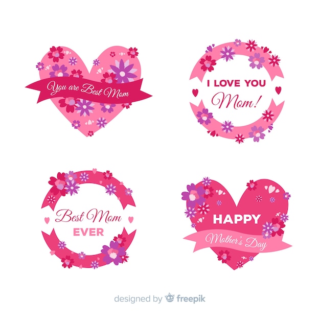 Flat mother's day badge collection