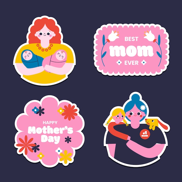 Flat mother's day badges collection