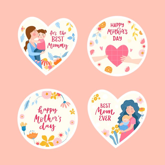 Flat mother's day badges collection