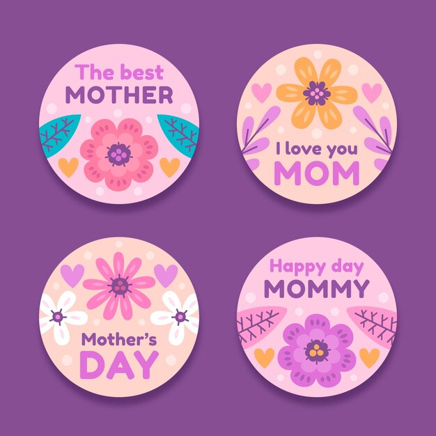 Flat mother's day badges collection