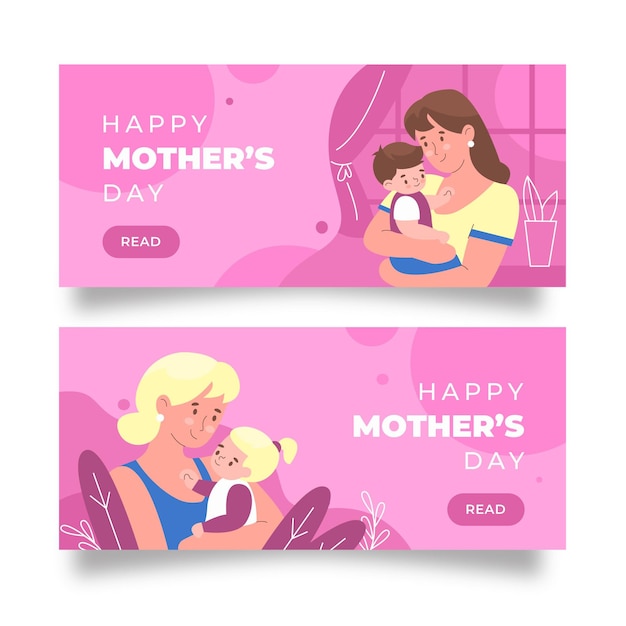 Flat mother's day banners set