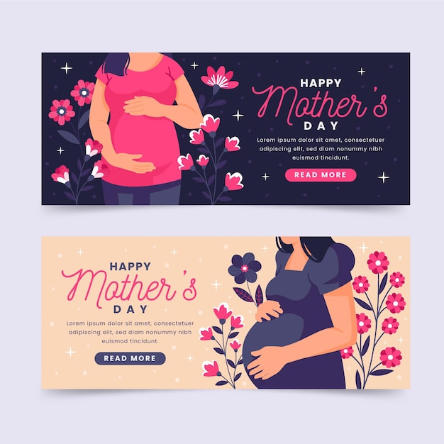 Flat mother's day banners set