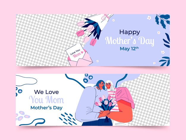 Flat mother's day horizontal banner template