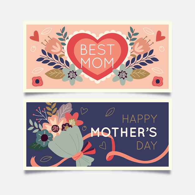 Free Vector flat mother's day horizontal banners set